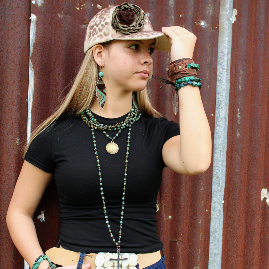 African Turquoise Collar-Length Necklace Indian Buffalo Coin 250t