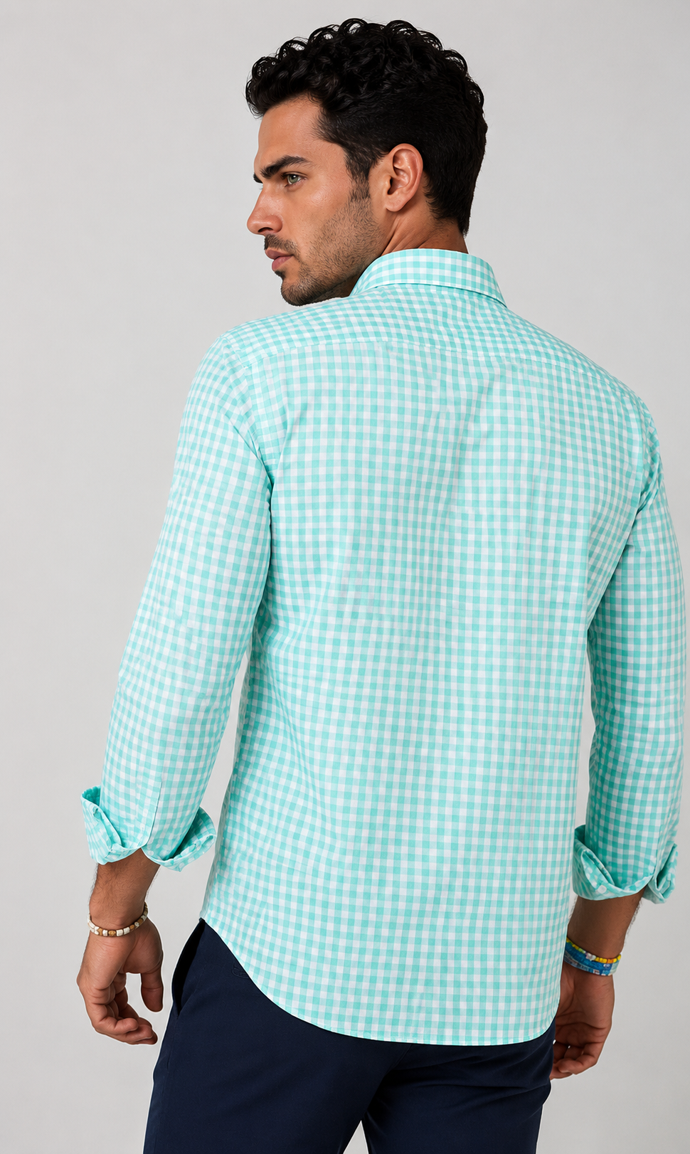 Mauro Long Sleeve Check Tech Shirt - Emerald