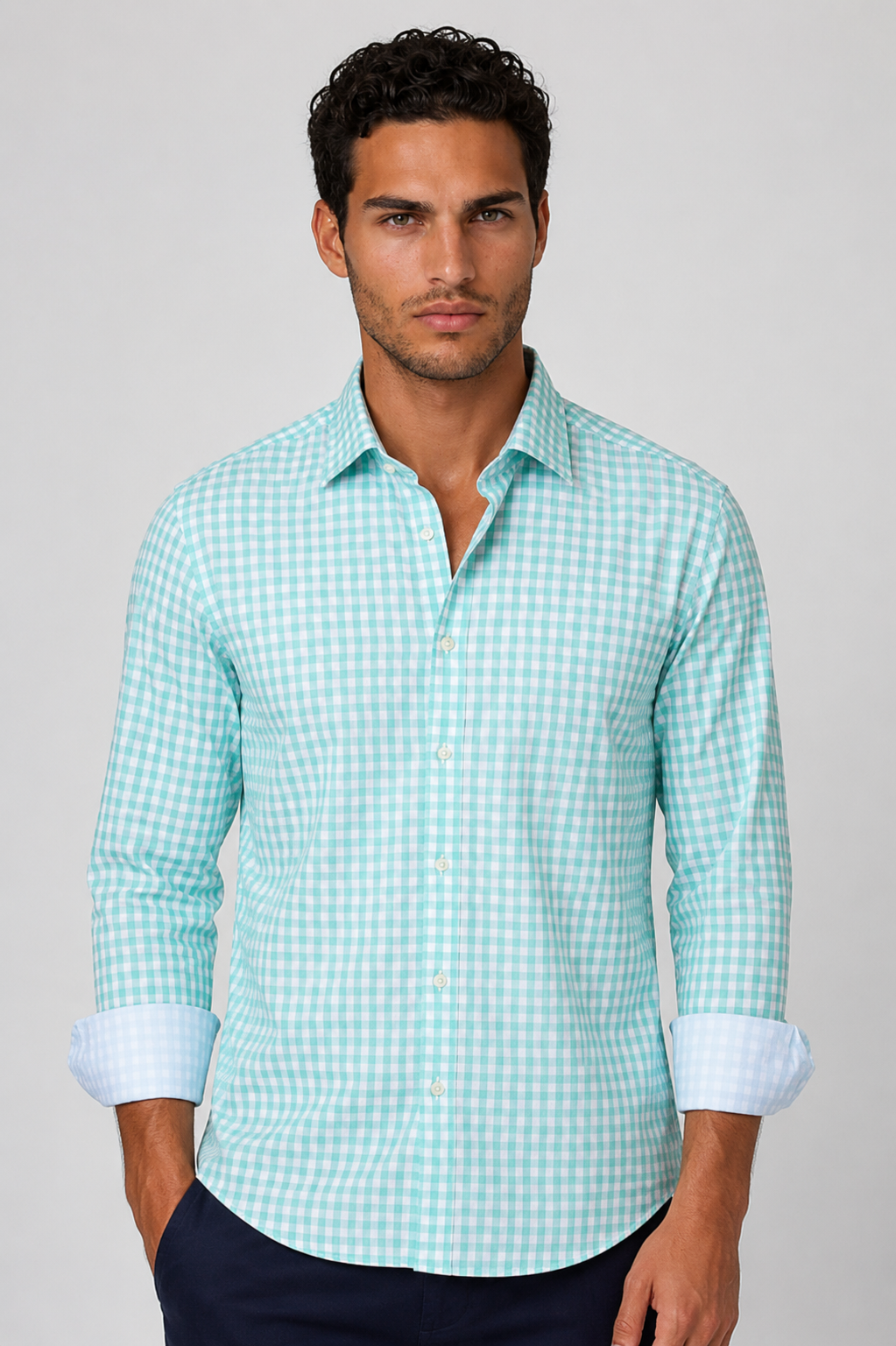 Mauro Long Sleeve Check Tech Shirt - Emerald
