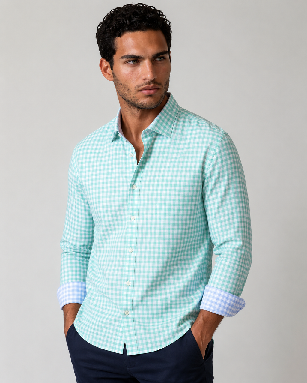 Mauro Long Sleeve Check Tech Shirt - Emerald